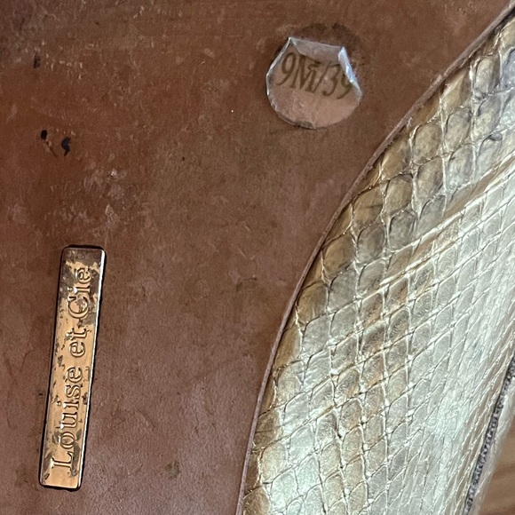 💗Louise Et Cie Gold Metallic Snake Embossed Leather Penny Loafers - size 9. - Picture 12 of 14